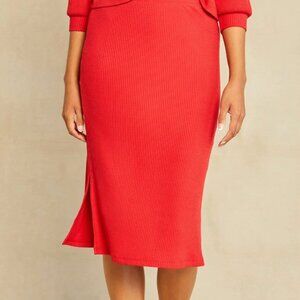 NWT - Amour Vert Vinty Red Ribbed Midi Skirt - L